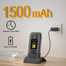 Carica l&#39;immagine nel visualizzatore di Gallery, Easyfone Prime-A1 Pro 4G GSM Telefono Cellulare a conchiglia per Anziani, Telefono Cellulare con Tasti Grandi, Funzione SOS, Dual HD IPS Display, Base di ricarica, 1500mAh Batteria (Nero)
