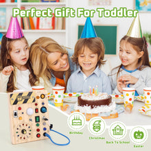Carica l'immagine nel visualizzatore di Gallery, Giochi Montessori 1 anno per Bambini Montessori Busy Board Giochi Legno con 10 Interruttori e 23 luci LED Giochi Sensoriali Giocattolo sensoriale di apprendimento Adatto per 1 2 3 4 anni Bambin