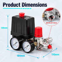Carica l'immagine nel visualizzatore di Gallery, Pressostato per Compressore Aria 220V, Kit Accessori per Compressore con Regolatore di Pressione Aria, 2 Manometri, Racc