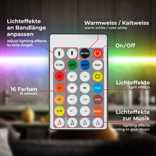 Carica l'immagine nel visualizzatore di Gallery, B.K.Licht Striscia LED RGBIC 5 m, Sensore musicale, Cambia colore segmentato, Nastro LED con telecomando