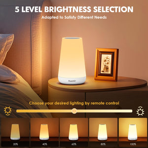 Auxmir Luce Notturna Bambini, Lampada da Comodino, Lampada LED Colorata con 13 Colori, Luminosità Regolabile, 3 Modi d’Illuminazione, Touch e Telecomando, Batteria Ricaricabile, Bianco