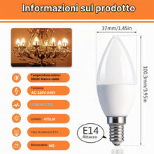 Carica l'immagine nel visualizzatore di Gallery, Lampadina LED a Candela E14, Classe energetica A, Lampadina LED E14 a Risparmio Energetico, Bianco Caldo 3000K, 2W, Lamp