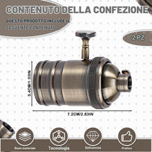 Carica l'immagine nel visualizzatore di Gallery, 2 pezzi vintage in alluminio portalampada 220 V E27 bronzo con interruttore girevole, adattatore a sospensione per plafo