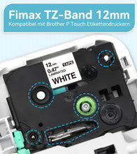 Carica l&#39;immagine nel visualizzatore di Gallery, Nastro per Etichette Fimax Compatibile In sostituzione di Brother P-touch Laminato Tape Cassetta TZe-231 12mm per PT-H107B H105 H200 H100LB H100R 1000 1010 P300BT H110 (Bianco, 5Pz.)