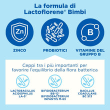 Carica l'immagine nel visualizzatore di Gallery, Lactoflorene Bimbi, Integratore Fermenti Lattici per l'Equilibrio Intestinale, con Zinco e Vitamine B, Gusto Fragola, 12 Flaconcini, Senza Glutine e Senza Lattosio
