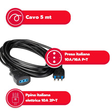Carica l'immagine nel visualizzatore di Gallery, POLY POOL PP0382.1S Prolunga Elettrica Nera 250V Cavo Estensibile 5 Metri - Spina Italiana 10A 2P+T - 100% Made in Italy