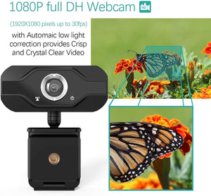 Webcam PIPRE PC con microfono 1080P FHD, webcam USB plug-and-play con copertura privacy, adatta per desktop e laptop riunioni, conferenze, zoom, Skype, Facetime, Windows, Linux e Mac, Nero