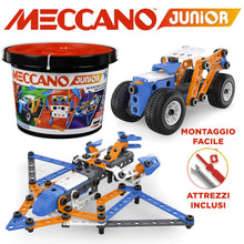 Carica l'immagine nel visualizzatore di Gallery, BANDAI - Meccano Junior Barile 150 pezzi - Kit di Costruzione 5 Modelli, 2 attrezzi, istruzioni, secchio con manico - Ki