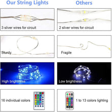 Carica l'immagine nel visualizzatore di Gallery, Ghirlanda di luci a LED con batteria, per interni, 50 LED, 16 colori cangianti, RGB, luci super luminose con telecomando