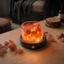 Carica l'immagine nel visualizzatore di Gallery, Lampada sale rosa senza fili con base noce ricaricabile regalo