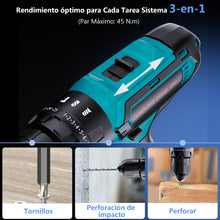 Carica l'immagine nel visualizzatore di Gallery, Olubfdh Trapano Avvitatore Batteria 21V, Avvitatore a Batteria con 2 Batterie da 2.0Ah, 45N.m di Coppia, 2 Velocità, 25+3 Coppia, Luce a LED, Per il fai da te