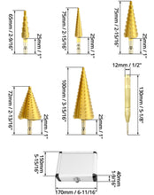 Carica l'immagine nel visualizzatore di Gallery, QWORK® 5-Taglie Fresa Conica Punte Coniche Rivestito in Titanio - HSS 4241-4-12mm/3-13mm/4-20mm/5-35mm/4-32mm per Lastre