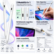 Carica l'immagine nel visualizzatore di Gallery, Penna Touch Screen 2 in 1 per iPad Tablet e Smartphone, Stylus con Palm Rejection e Sensibilità all’Inclinazione, Punta 