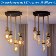 Carica l'immagine nel visualizzatore di Gallery, ANWIO Lampadario a Sospensione E27, Lampada da Soffitto Industriale Vintage Nero, Lampadari Cucina 4 Luci，Lampadario Mod