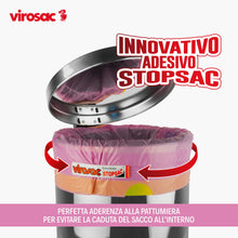 Carica l'immagine nel visualizzatore di Gallery, VIROSAC - Saccopratico 55x60cm, con adesivo stopsac e maniglie estraibili, 15 pezzi per rotolo, kit da 3 rotoli