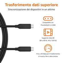Carica l'immagine nel visualizzatore di Gallery, Amazon Basics Cavo USB4, 40Gbps, 1m, 240W, Compatibile con Thunderbolt 3/4, Nero, Video 8K, da USB-C a USB-C, Cavo di Ri