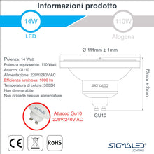 Carica l'immagine nel visualizzatore di Gallery, Sigmaled lighting - Faretto LED AR111 GU10 14W (equivalente 110W alogena) - 220V/240V AC - Luce bianca Calda 3000K - 100