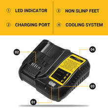 Carica l'immagine nel visualizzatore di Gallery, TOPBATT DCB107 sostituto del caricabatterie per Dewalt 10,8~20V 3A con indicatore LED caricabatterie