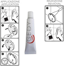 Carica l'immagine nel visualizzatore di Gallery, Gedy Kit Fissaggio Accesori Bagno Composto da Tubetto Colla 20ml e 16 Adesivi Ideale per 8 Placche, Superfici di Applicazione Piastrelle e Muro Bagno, Vetro, Porcellana, Legno, Acciaio, Alluminio, PVC
