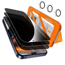 Carica l'immagine nel visualizzatore di Gallery, QHOHQ 3 Pezzi Pellicola Privacy per iPhone 17 Pro + 1 Set Protezione Fotocamera, 25°Anti-Spy Vetro Temperato, [12 Piedi 
