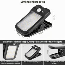 Carica l'immagine nel visualizzatore di Gallery, lampade solari per esterni, lampade solari con clip con sensore di movimento, 800 lm, 3 modalità e 3 colori (2)