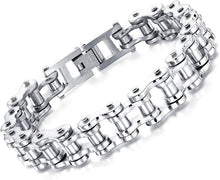Carica l'immagine nel visualizzatore di Gallery, OSTAN Uomo Gioielli Acciaio Inossidabile Cinturino da Motociclista Bracciale Catena della Bicicletta Pesante Braccialetto Bangle (nero + argento, 20)