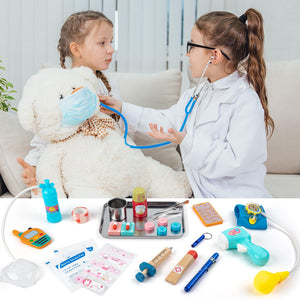 Sundaymot Valigetta Dottore Bambini, kit Dottoressa Bambina, con Vero stetoscopio, termometro, camice da medico e borsa da medico portatile, Gioco di Ruolo per Ragazze e Ragazzi di 3, 4, 5 Anni