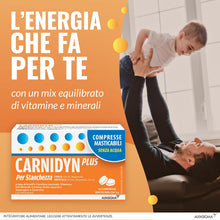 Carica l'immagine nel visualizzatore di Gallery, Carnidyn Plus Integratore Alimentare per Stanchezza Mentale e Fisica, 18 Compresse Masticabili Senza Acqua da 3g, Gusto 