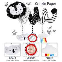 Carica l'immagine nel visualizzatore di Gallery, Joyreal Giochi Neonato 0-12 Mesi - Giochi Spirale Passeggino, Stoffa Libro Bianco e Nero Neonati, Sonaglio Sensoriali Montessori Regalo