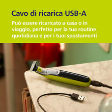 Carica l'immagine nel visualizzatore di Gallery, Philips OneBlade QP2834/31 - Regolabarba elettrico 360 autentico, per viso e corpo, 3 lame da 360, 4 pettini per barba (1, 2, 3, 5 mm), 1 kit per il corpo