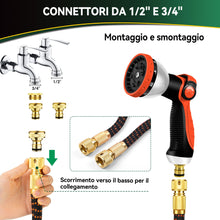 Carica l'immagine nel visualizzatore di Gallery, Tubo Flessibile da Giardino 15.24m/50ft Tubo Estensibile da Giardino con 10 Ugelli di Spruzzo Connettore in Ottone Tessuto di 3450D Tubo Acqua Giardino con Anima in Lattice a 3 Strati