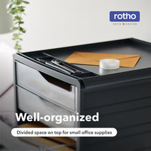 Carica l'immagine nel visualizzatore di Gallery, Rotho Spacemaker Cassettiera/scatola da ufficio con 5 cassetti, Plastica (PS) senza BPA, trasparente/nero, 33,5 x 28,5 x 32,0 cm