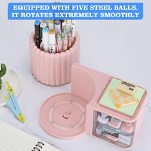 Carica l'immagine nel visualizzatore di Gallery, LETURE Organizzatori rotanti da scrivania e accessori con 2 cassetti, portapenne per scrivania, organizer da scrivania e accessori per ufficio e casa (rosa)