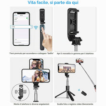 Carica l'immagine nel visualizzatore di Gallery, Asta Selfie Treppiede 3 in 1 Asta Selfie Bluetooth, Selfie Stick Treppiede Bastone Selfie Bluetooth estensibile Telescop