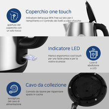 Carica l&#39;immagine nel visualizzatore di Gallery, Midea Bollitore Elettrico 1,7L, Acciaio Inox, Kettle senza BPA, 2200 W, Bollitore Acqua con indicatore del livello dell&#39;acqua, indicatore LED, Base di rotazione a 360°