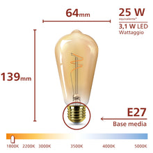 Carica l'immagine nel visualizzatore di Gallery, Philips Vintage Amber Spiral ST64 Bulb, Dimmable, Flicker-Free, EyeComfort, 270 Lumen, Flame (1800 K), 3.1 W=25 W, E27 B