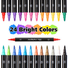 Carica l&#39;immagine nel visualizzatore di Gallery, Diboniur 24 Colori Pennarelli Doppia Punta, Pennarelli Acrilici Brush Pen, Punta Pennello e Punta Media Set Pennarelli Ad Acqua, per Colorazione, Calligrafia, Pittura, Legno, Vetro, Tessuti, Sassi