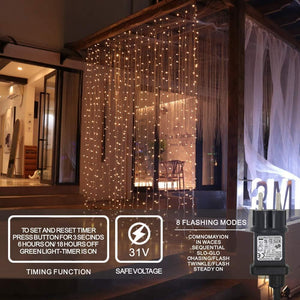 600 LED 6M x 3M IDESION Tenda Luminosa Natale Impermeabile IP44 Bianco Caldo