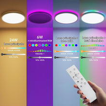 Carica l'immagine nel visualizzatore di Gallery, Plafoniera Led Soffitto, 24W 2160LM Lampada da Soffitto con Telecomando, Moderno 3000K-6500K 7 RGB Colore Plafoniere da 
