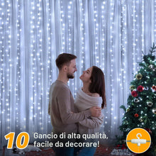 Carica l'immagine nel visualizzatore di Gallery, Ollny Tenda luminosa a LED, 2 x 2 m, 200 LED, per interni, USB, luce bianca fredda, con 10 ganci per interni ed esterni,