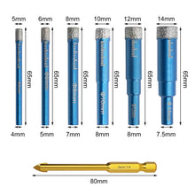 Carica l'immagine nel visualizzatore di Gallery, 7 Pezzi Gres Porcellanato Punte Trapano 5/6/8/10/12/14mm,Set di Punte per Granito con 6 mm Carbide Punte,per Vetro, Cera