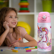 Carica l&#39;immagine nel visualizzatore di Gallery, Kiocko Borraccia Per Bambini, In Acciaio Inox, 475 Ml, Certificata TüV, Senza Bpa,Bottiglia Acqua Con Cannuccia A Prova Di Perdite, Per Scuola, Asilo (1-Unicorno)