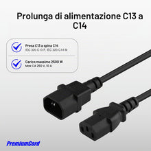Carica l'immagine nel visualizzatore di Gallery, PremiumCord Alimentatore per PC 230V 1m, Prolunga IEC 320, Presa di Corrente, IEC 320 C13 a C14, Cavo di Alimentazione, 