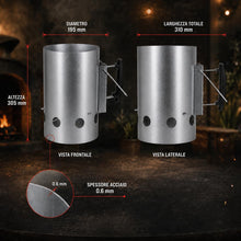 Carica l'immagine nel visualizzatore di Gallery, 1 Accendifuoco BBQ in Acciaio XL - Camino Accenditore Carbone - ⌀19,5cm x 30,5cm - Avviatore Brace Rapido per Barbecue, 
