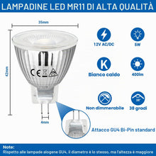 Carica l'immagine nel visualizzatore di Gallery, GU4 MR11 Lampadine LED 12V Bianco Caldo 5W Sostituisce 45W Lampadina Alogena, GU4 Lampadina LED 400lm Luce Spot, 35 Mill