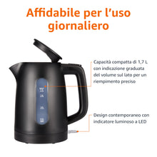 Carica l'immagine nel visualizzatore di Gallery, Amazon Basics Bollitore Elettrico 1,7L, 2200 W, Senza BPA con Base a 360°, Spegnimento Automatico e Filtro Anticalcare E