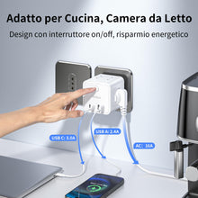 Carica l'immagine nel visualizzatore di Gallery, Ciabatta Elettrica Multipresa con 4 Prese Universali 10/16A ITA e Schuko, Ciabatta Multipresa con 2 USB A+2 USB C,Presa 