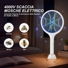 Carica l'immagine nel visualizzatore di Gallery, Toolviann Racchetta Zanzare Elettrica 4000V 1800mAh con USB C 2 in 1, Protezione Maglia a 3 Strati Adatto per Casa Giardino Campeggio Interni ed Esterni Bianco