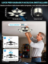 Carica l'immagine nel visualizzatore di Gallery, Lampada da Garage LED 200W, 20000LM Plafoniere LED a Soffitto Garage Deformabile con 7+1 Pannelli Regolabili 6500K Luce 