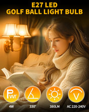 Carica l'immagine nel visualizzatore di Gallery, Lampadina a sfera da golf E27, 4 W, dimmerabile, mini lampadina a vite, equivalente a 40 W, 2700 K, bianco caldo, 380 lm